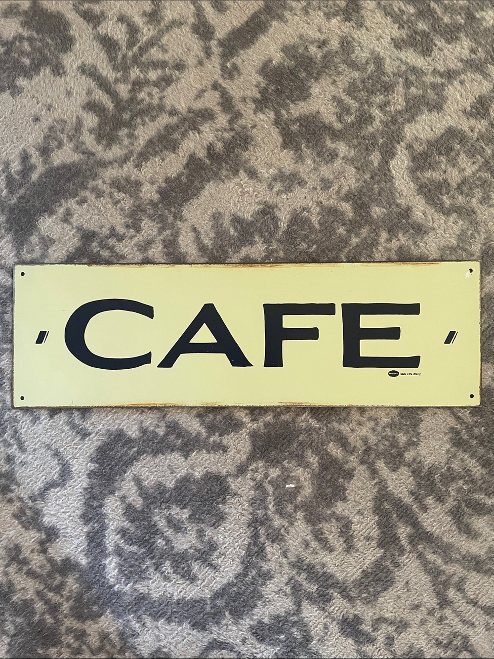 Anthropologie Pale Yellow 'CAFE' Metal Wall Sign